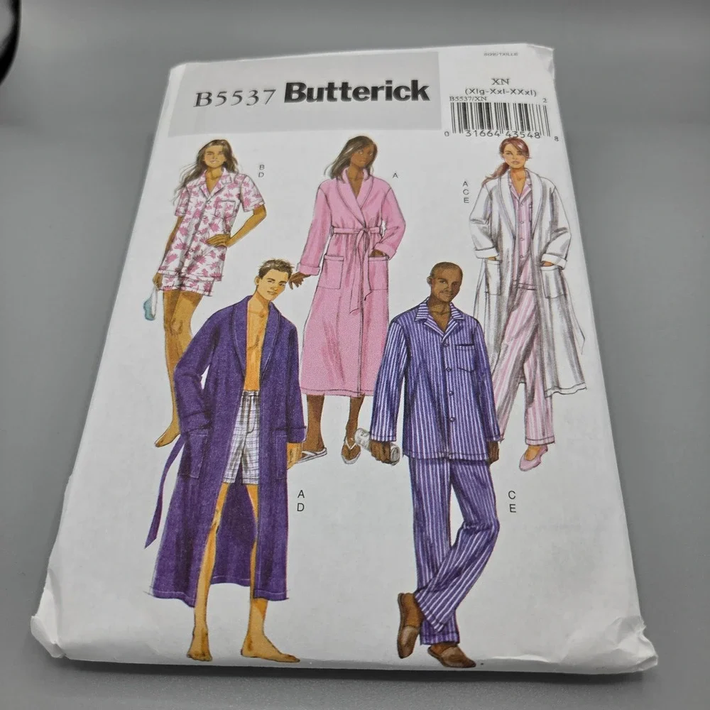Butterick B5537 Sewing Pattern Unisex Robe Pajamas Top Pants Shorts Size XL-XXXL